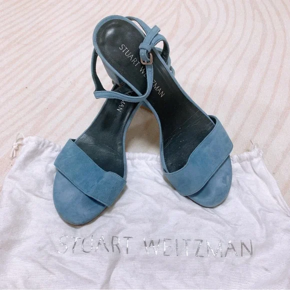 Stuart Weitzman Blue Velvet Sandals US 7 1/2M - Picture 1 of 7